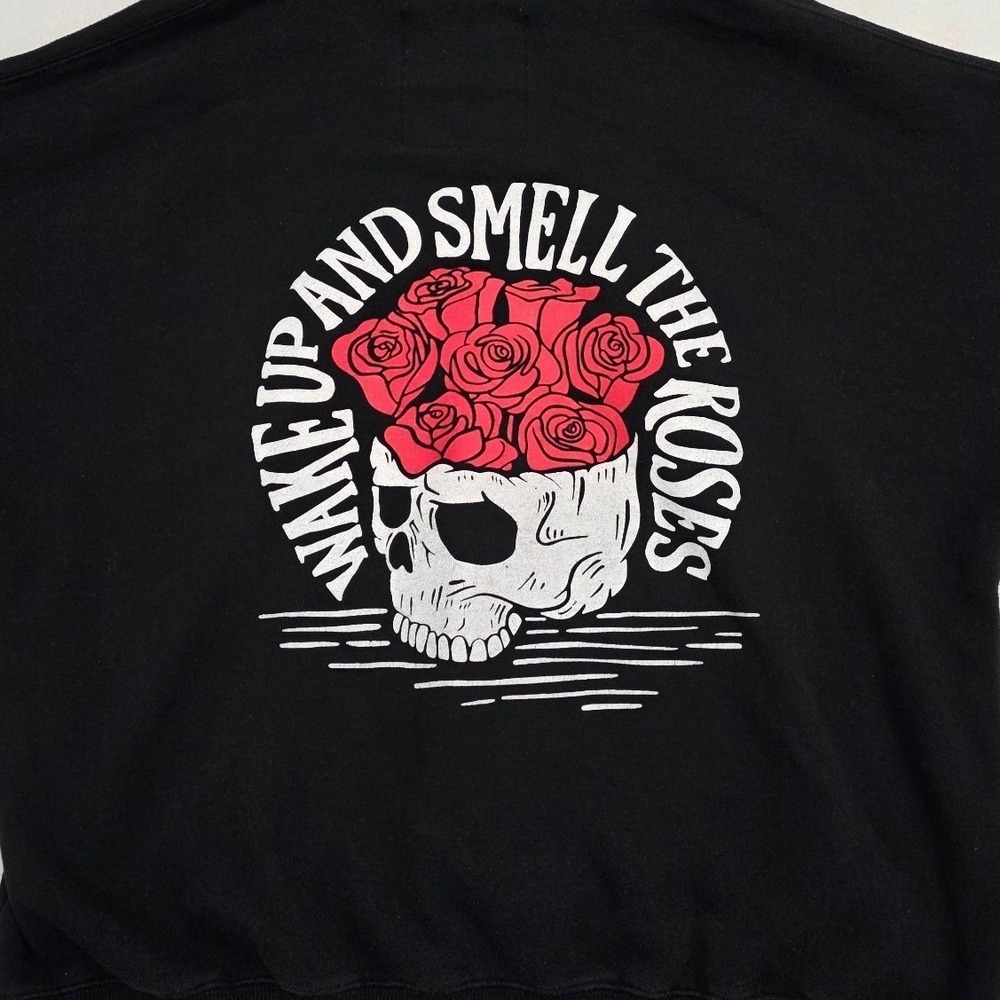 Assholes Live Forever Wake Up Smell The Roses Hoodie XL Black Skull Graphic Goth